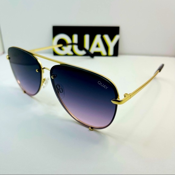 Quay Australia High Key Gold/Navy-Pink Fade Rimless Sunnies ID:52761 - Picture 6 of 8